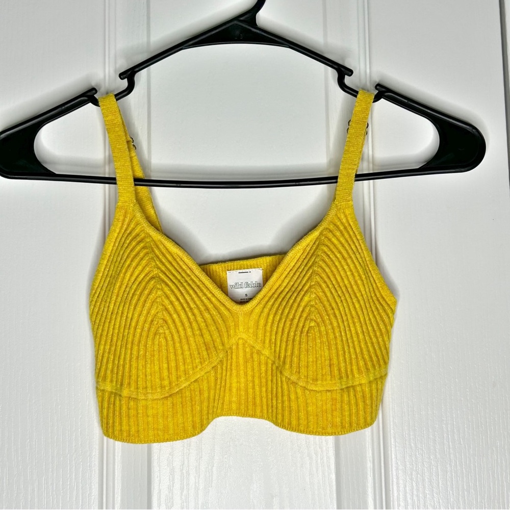 Wild Fable Mustard Yellow Ribbed Adjustable Knit Bralette Crop Top Small